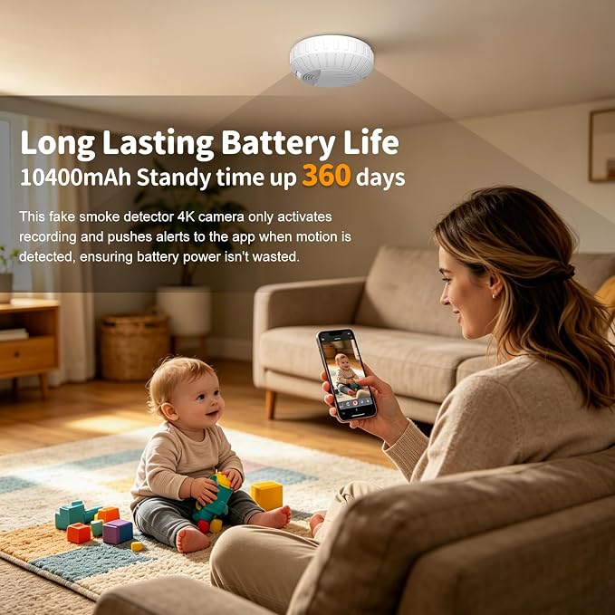 Hidden Camera Smoke 4K HD Rotatable Wireless WiFi Camera Detector Mini Security - Image 3