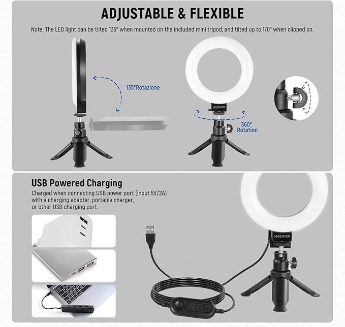 NEEWER BASICS 5" Ring Light for Video Conference Lighting, 2 Pack Clip on Light - Image 6
