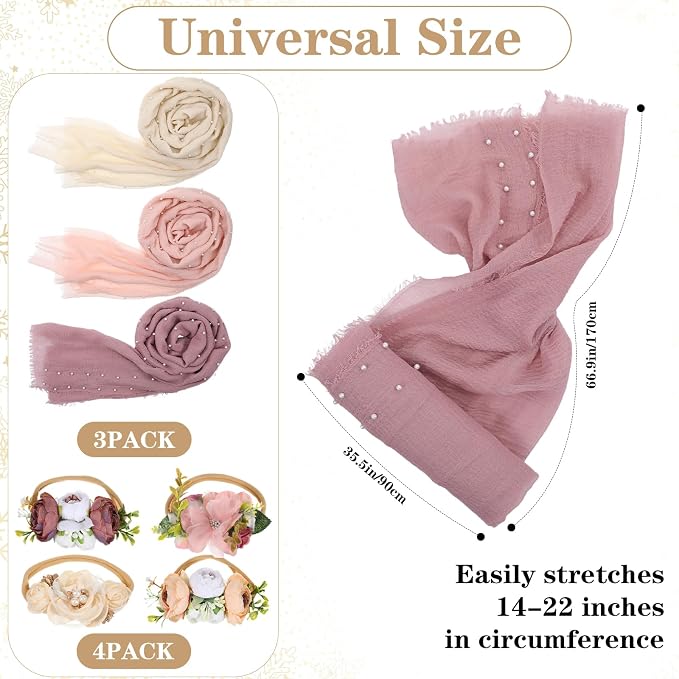 7 Pcs Baby Photoshoot Props Wrap Kit 3 Pieces Newborn Photography Props 4 - Image 2