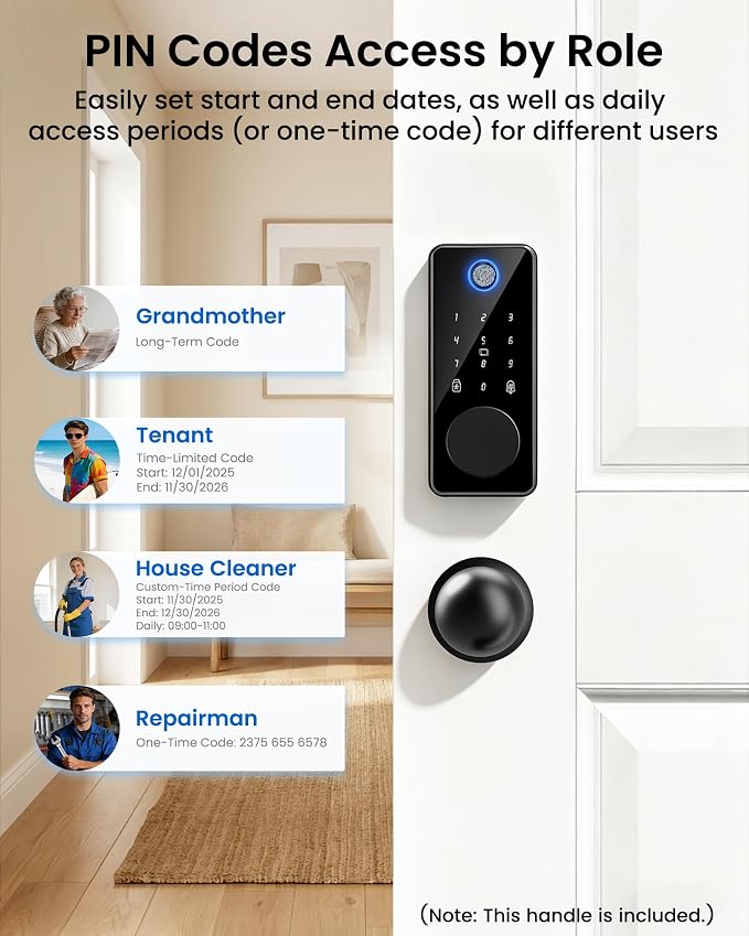Smart Deadbolt Lock with 2 Knobs, 5-in-1 Keyless Entry Door Lock with - Image 6