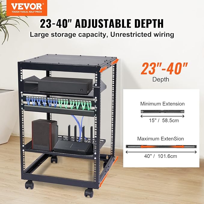 VEVOR 15U Open Frame Server Rack, Free Standing or Wall Mount Network Server - Image 2