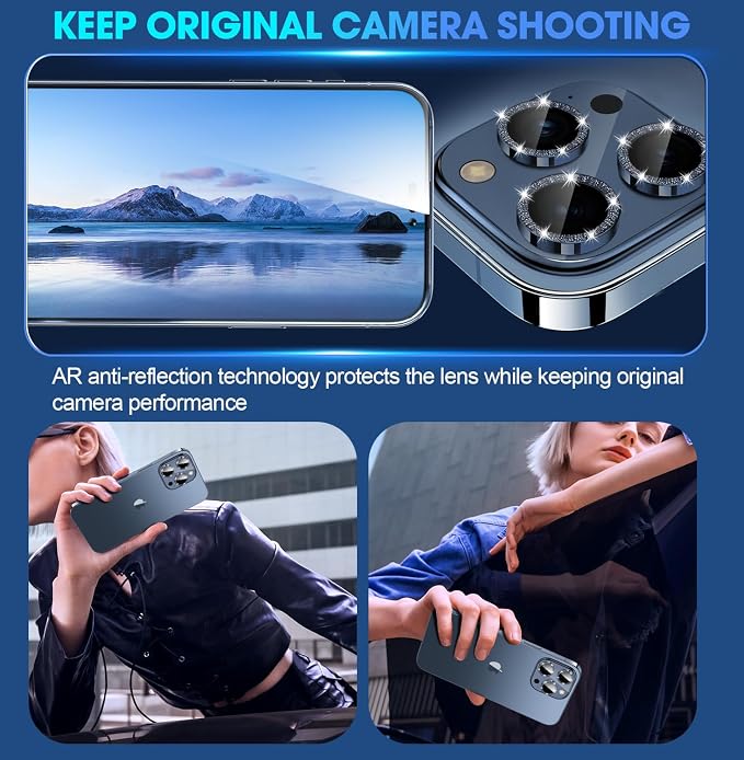 for iPhone 15 Pro/iPhone 15 Pro Max Camera Lens Protector Bling Individual - Image 4