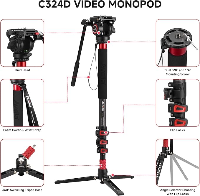 Avella CD324 Carbon Fiber Video Monopod Kit, - Image 2
