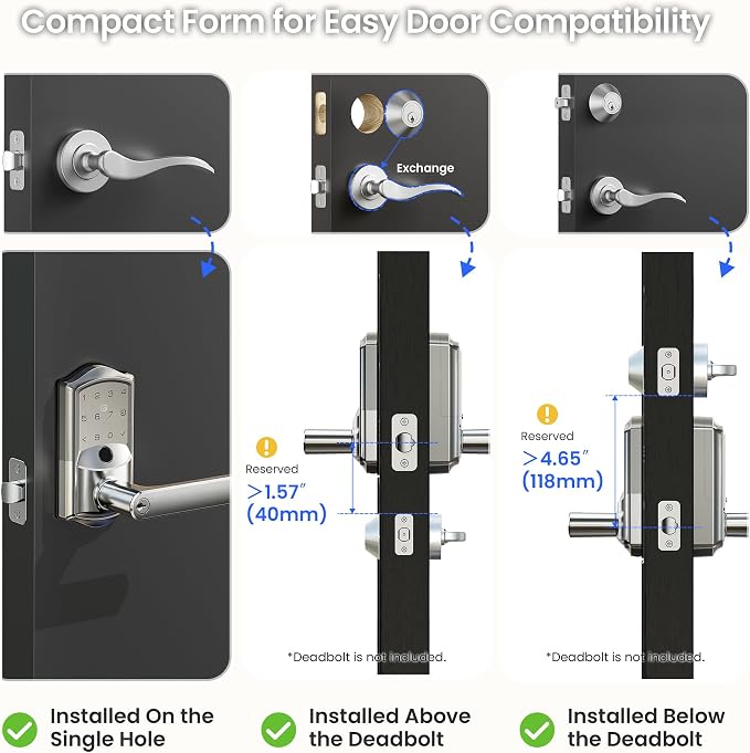 Veise VE029 WiFi Smart Lever Lock, Fingerprint Keyless Entry Door Lock - Image 8
