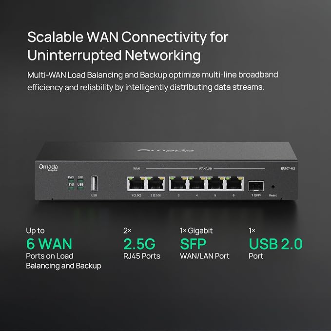 TP-Link ER707-M2 | Omada Multi-Gigabit VPN Router | Dual 2.5Gig WAN Ports | - Image 3
