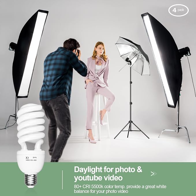 EMART Full Spectrum Light Bulb, 4 x 45W 5500K Spiral CFL Daylight - Image 4