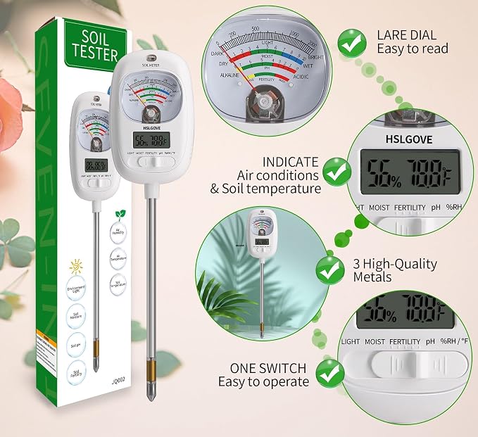 HSLGOVE Soil Test Kit, 7-in-One Soil Moisture Meter/Soil PH Meter/Fertility - Image 6