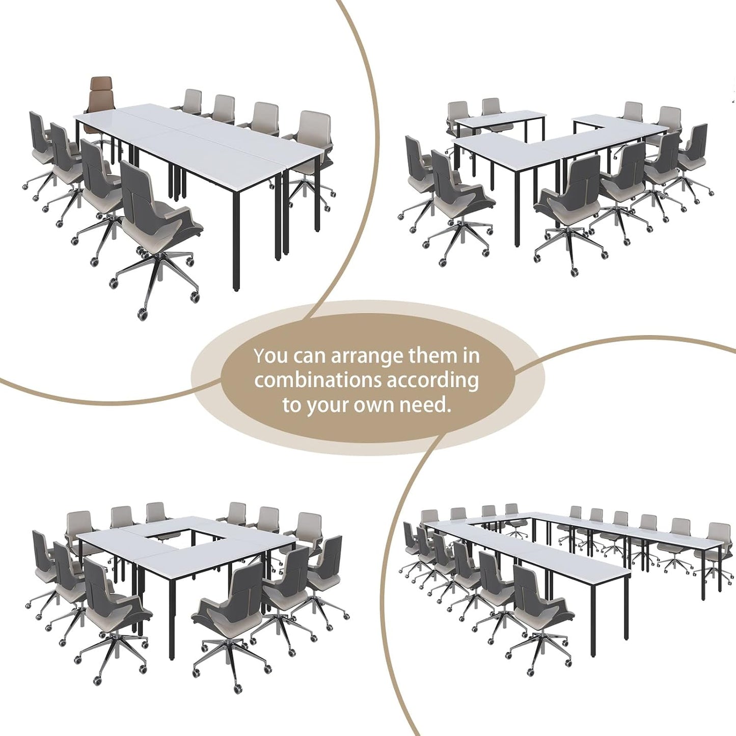 Bonzy Home Conference Tables 8ft Office Computer Desk for Meeting Room Study Writing Printer Podcast Table for 10 People 4PCS 94.4"x47.2"x29.5", White