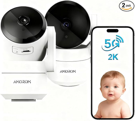 AMOROM 2 Pack 2K Indoor Security Camera Wireless, 360° Pan-Tilt Wi-Fi Pet/Baby by AMOROM