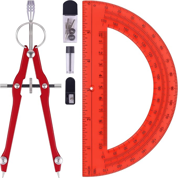 Unjoo Compass and Protractor Set, Professional Drawing Compass Tool, Metal by Unjoo