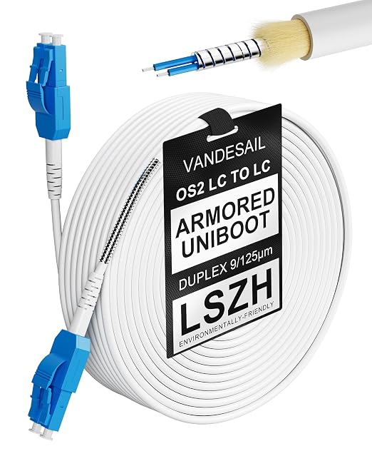 90M Armored Fiber Optic Cable Uniboot LC to LC Single Mode, OS2 LC-LC SMF Fiber by VANDESAIL