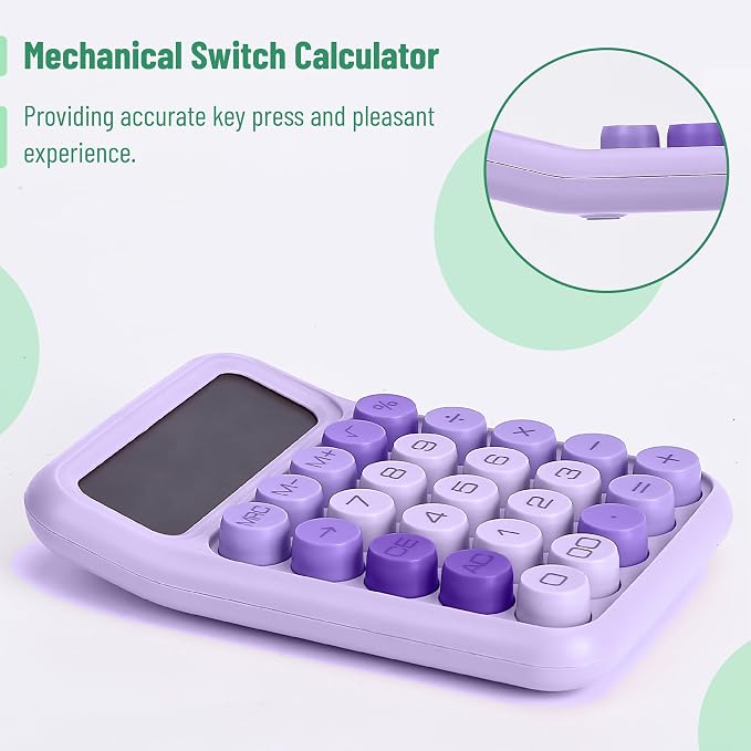 Mr. Pen- Mechanical Switch Calculator, 12 Digit Large LCD Display | Purple - Image 3