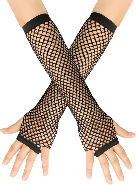 Seeksmile Women's Girls 80's Theme Party Emo Fingerless Arm Fishnet Gloves by Seeksmile