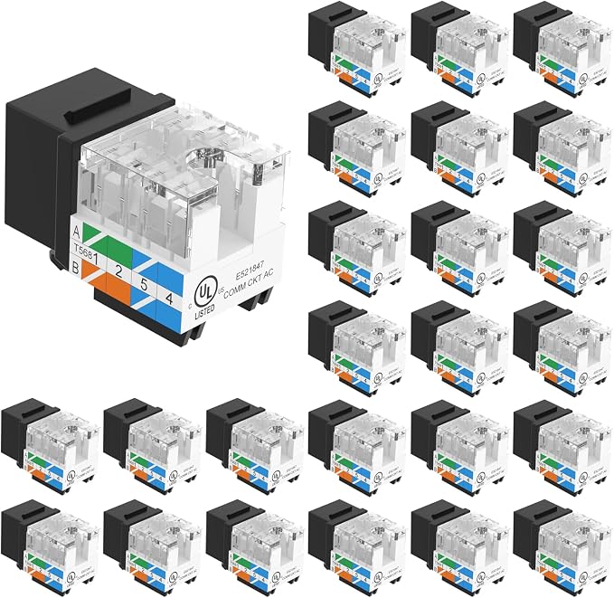 VCE UL Listed Cat6 RJ45 Keystone Jack Insert 25-Pack, 90 Degree Punch Down by VCE