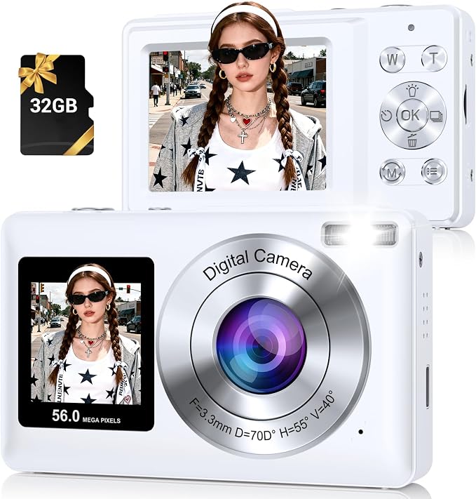 Digital Camera, 56MP 2.7K Dual-Screen Selfie Camera by SMARTKLIK