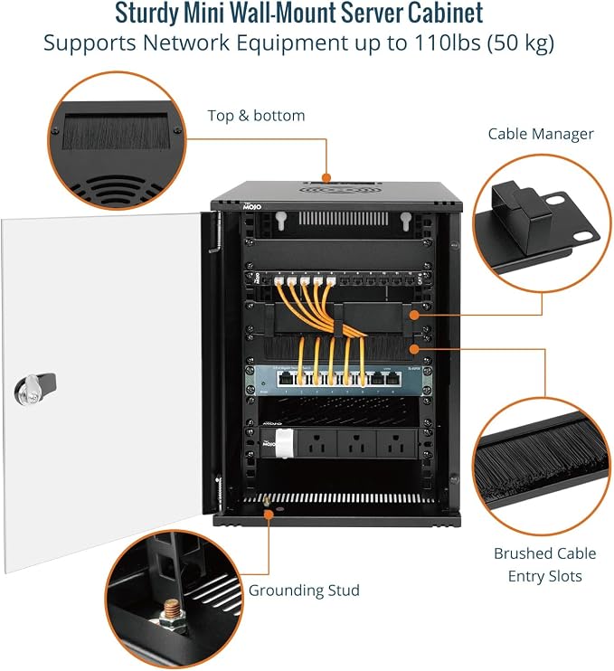 Tecmojo 9U 10 inch Rack, Wall Mount Network Cabinet Set, 12.3W x 13D x 17.1H- - Image 4