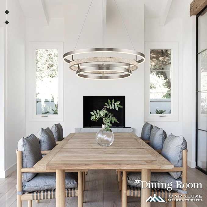 3 Ring LED Chandelier Nickel Round Chandelier Light Fixture Dimmable Foyer - Image 2