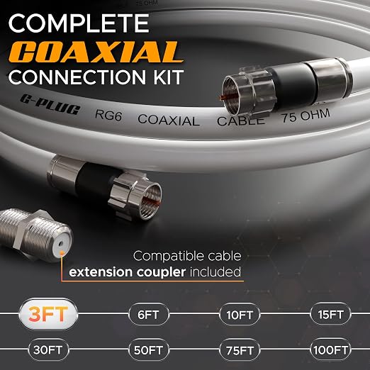 G-PLUG 3FT RG6 Coaxial Cable Connectors Set- High-Speed Internet, Broadband and - Image 2