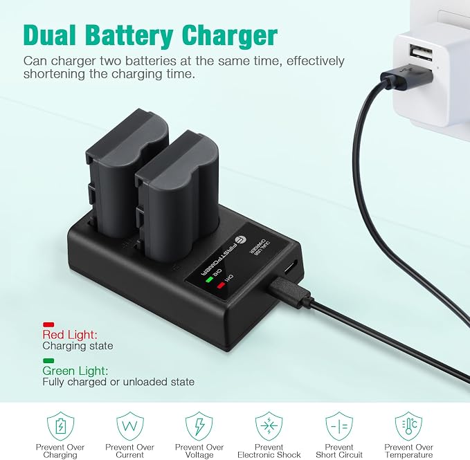 FirstPower BP-511 BP-511a Battery 2-Pack 2200mAh and Dual USB Charger - Image 4