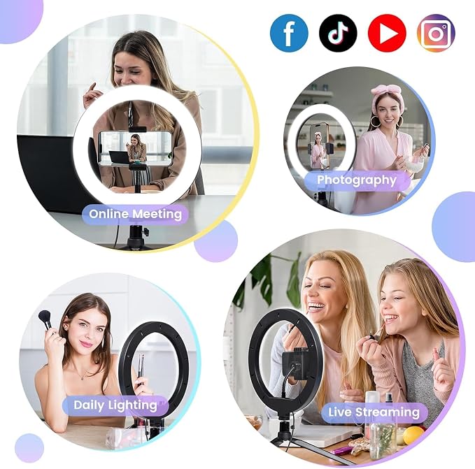 Selfie Ring Light 10" with Tripod Stand and Phone Holder, LED Ring Light - Image 3