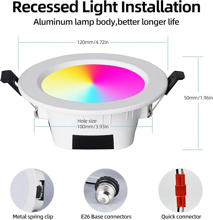 GIDERWEL ZigBee Smart Recessed LED Downlight RGBWW 4 Inch Work - Image 7