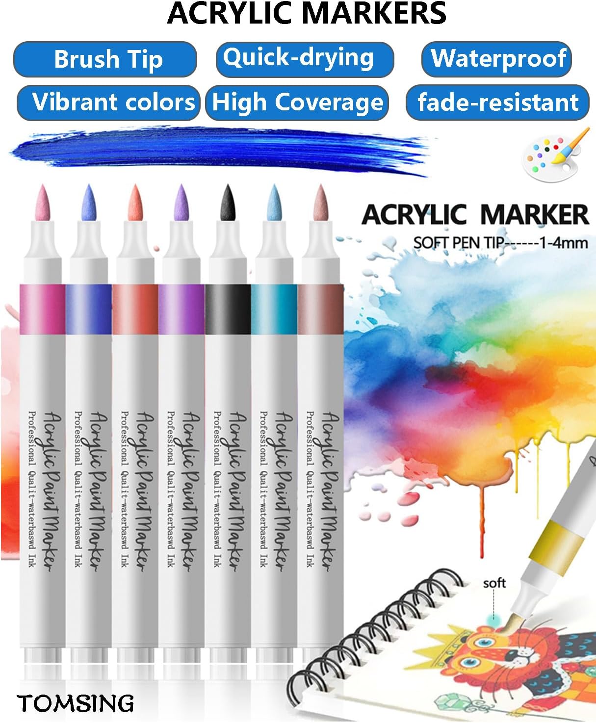 60 Brush Markers Pens,Water-based Ink and Quick-Drying,Painting Supplies Perfect for Plastic Sheets Fabric Bags Ceramics Stone Pottery Wood and Handmade Crafts（60 Colors）