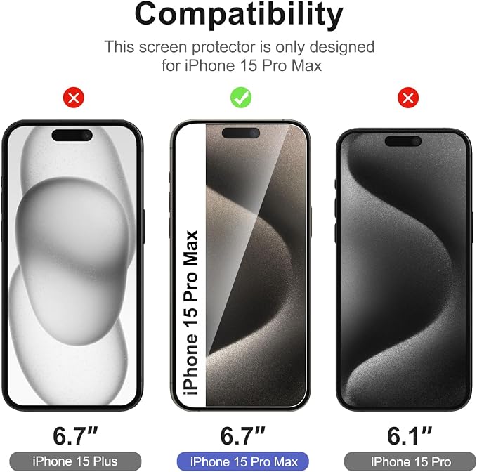 NEW'C 3x for iPhone 15 Pro Max Screen Protector+ 3x Camera Lens Protector - Image 2
