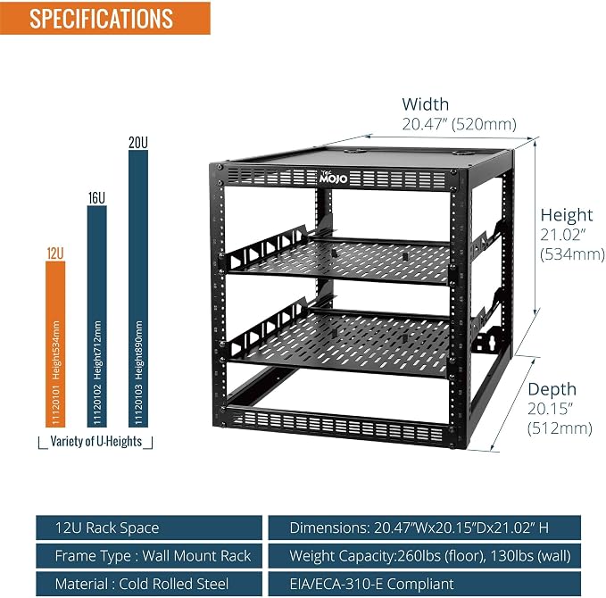 Tecmojo 12U Open Frame Network Rack - Image 2