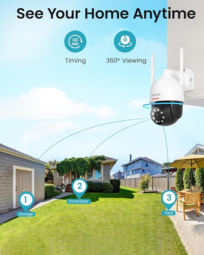 DEKCO 2K WiFi Surveillance Security Camera Outdoor/Home/Dome, Pan-Tilt 360° View - Image 5