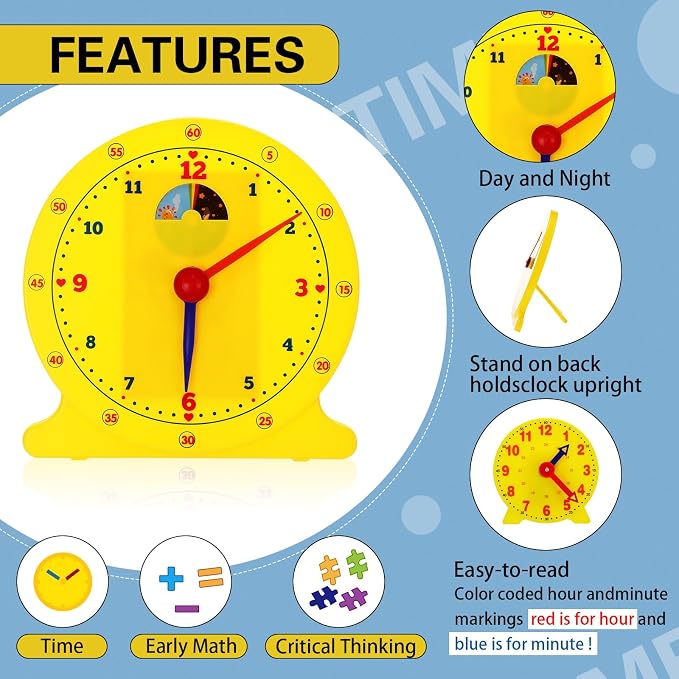 Lenwen 26 Pcs Classroom Clock Kit 24 Hours Learn to Tell Time Teaching Clock Toy - Image 3
