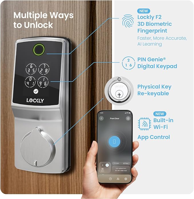 Lockly Secure Pro Smart Lock, 0.2s AI Fingerprint Door Lock, Patented PIN Genie - Image 2