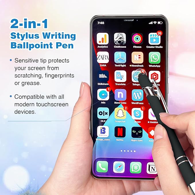 Bribobo 8 Pack Black Ballpoint Pen 2-in-1 Stylus - Image 5