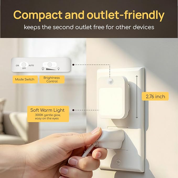 Plug-in Night Light with Motion Sensor, Dusk-to-Dawn Light Sensor, Stepless - Image 7