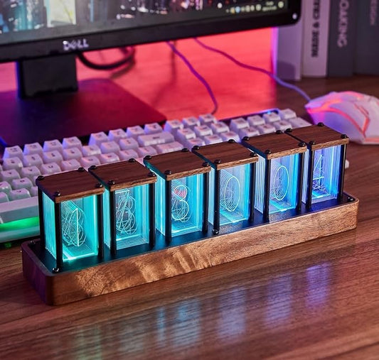 Nixie Tube Clock Walnut Digital Desk Clock, Support Wi-Fi Time Calibration by ClocTeck