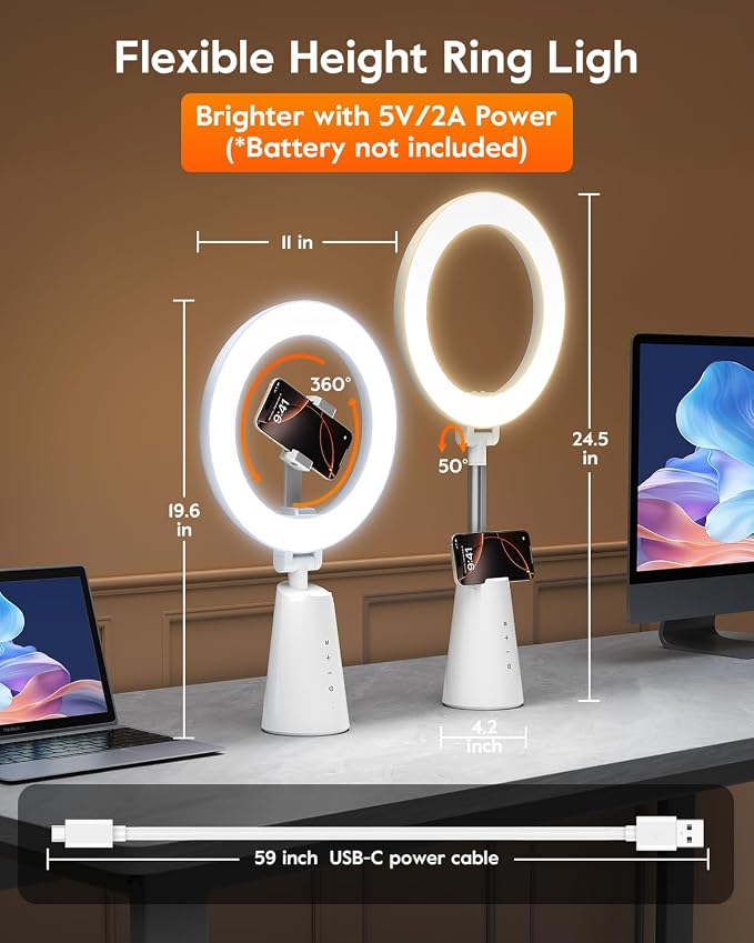 Ring Light for Makeup and Video Recording, Touch Control, Dimmable LED Selfie - Image 6