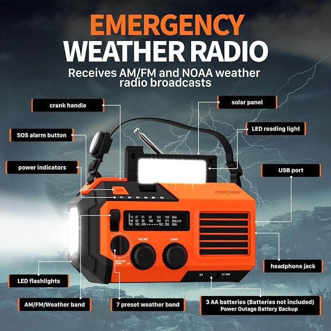 FosPower NOAA Emergency Weather Radio A6 19240mWh Portable Power Bank, - Image 2