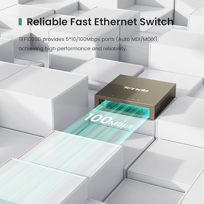 Tenda 5 Port Fast Ethernet Switch | Ethernet Splitter | 5 x 10/100Mbps Ports | - Image 4