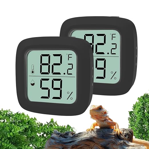 Black 2-Pack Reptile Thermometer and Hygrometer – Digital LCD Temp & Humidity by Oasirep