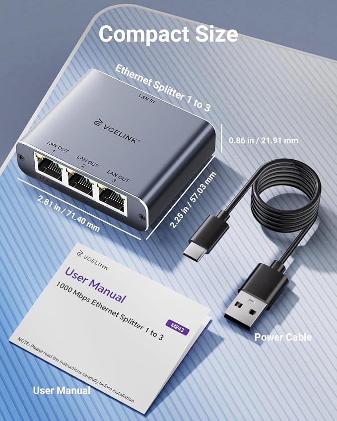 VCELINK Gigabit Ethernet Splitter 1 to 3, 1000Mbps Network Splitter - Image 6
