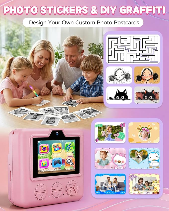 Kids Camera Instant Print with Carrying Case, Digital Selfie Camera with 6 - Image 3
