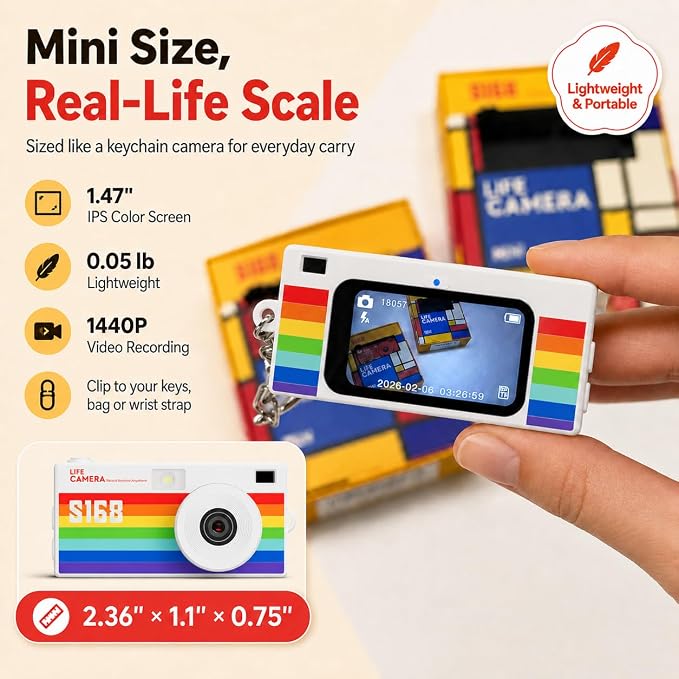 Mini Keychain Digital Camera, Rainbow Y2K Retro Pocket Camera - Image 2