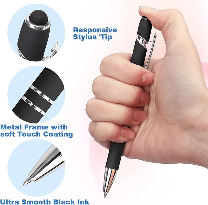 Bribobo 8 Pack Black Ballpoint Pen 2-in-1 Stylus - Image 2