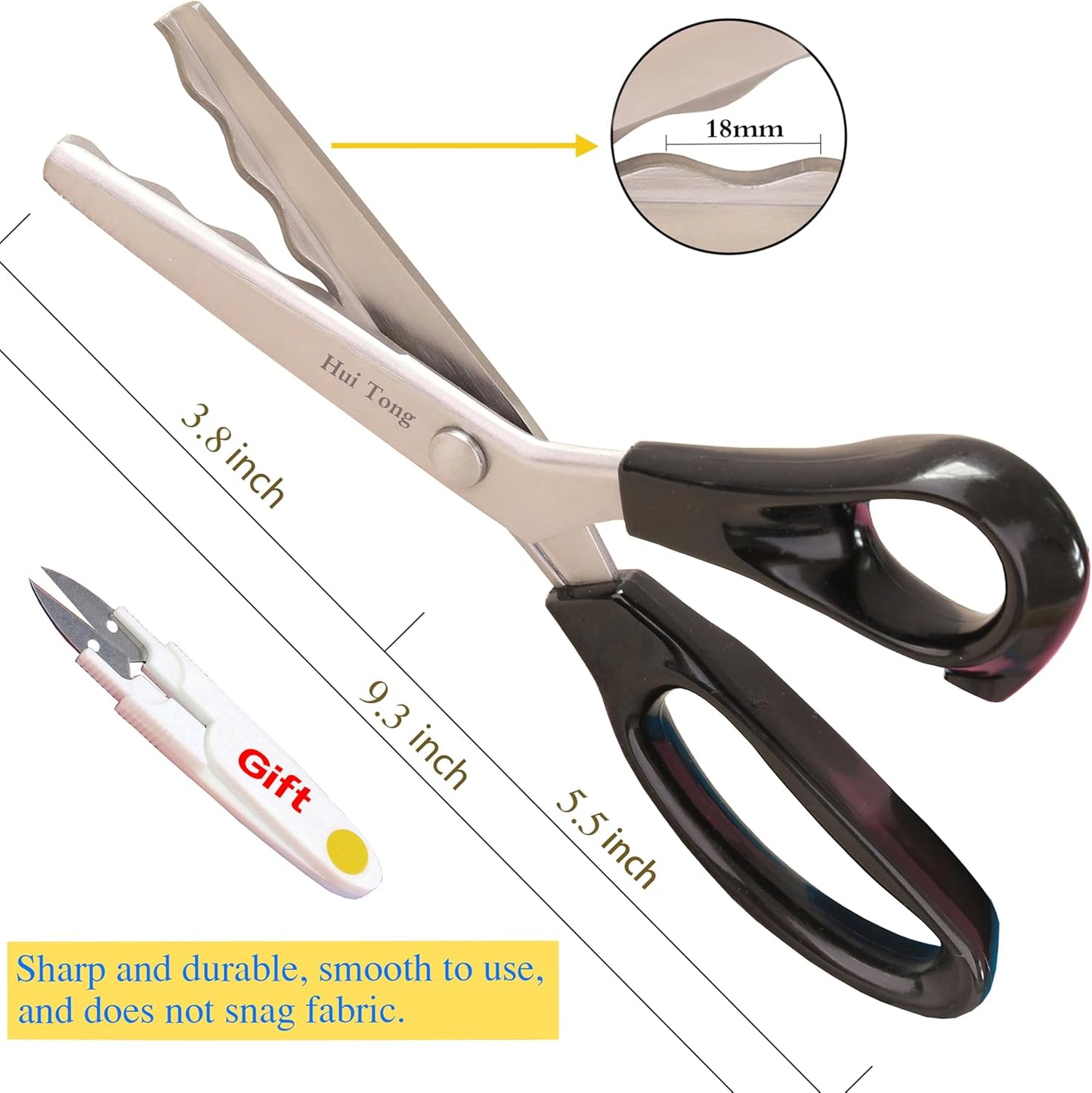 Strong & Sharpe Pinking Shears,Pinking Shears Scissors for Fabric, Serrated and Scalloped Scissors Fabric,3mm,5mm,7mm (Wavy 18mm)