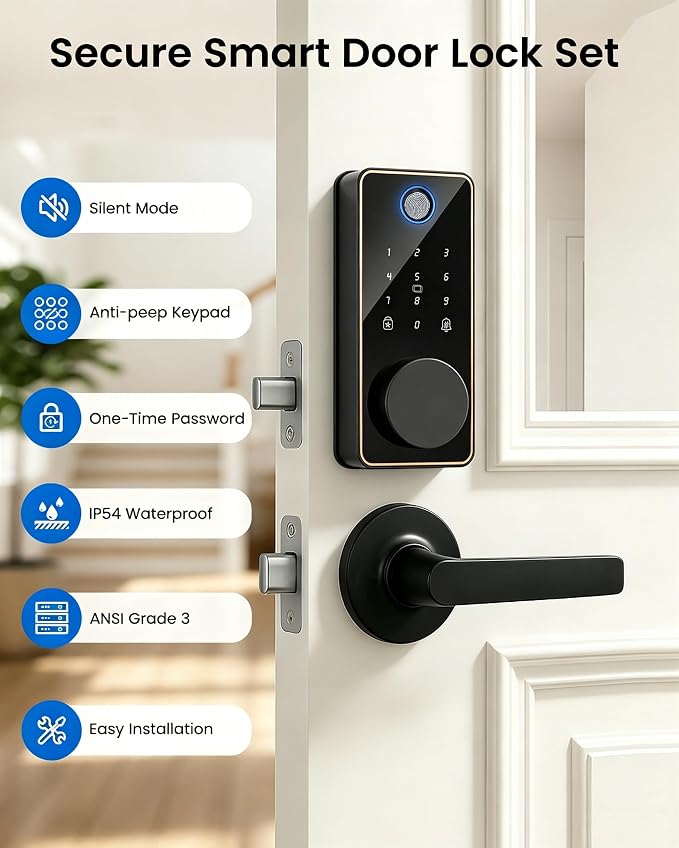 Smart Deadbolt Lock, 5-in-1 Keyless Entry Door Lock App Control, Fingerprint - Image 7
