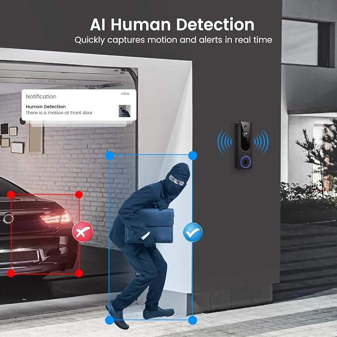 1080p WiFi Video Doorbell Camera Wireless, Battery Powered, AI Human and Motion - Image 4