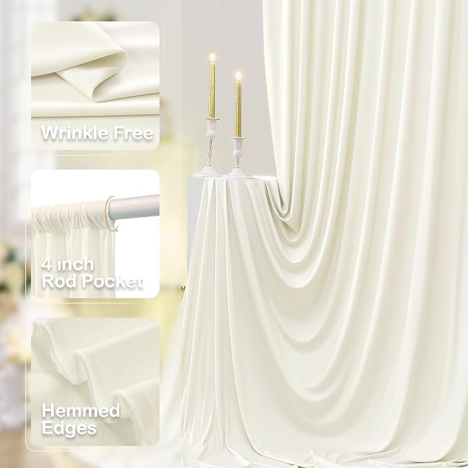 20ft x 12ft Wrinkle Free Ivory Backdrop Curtains - Image 3