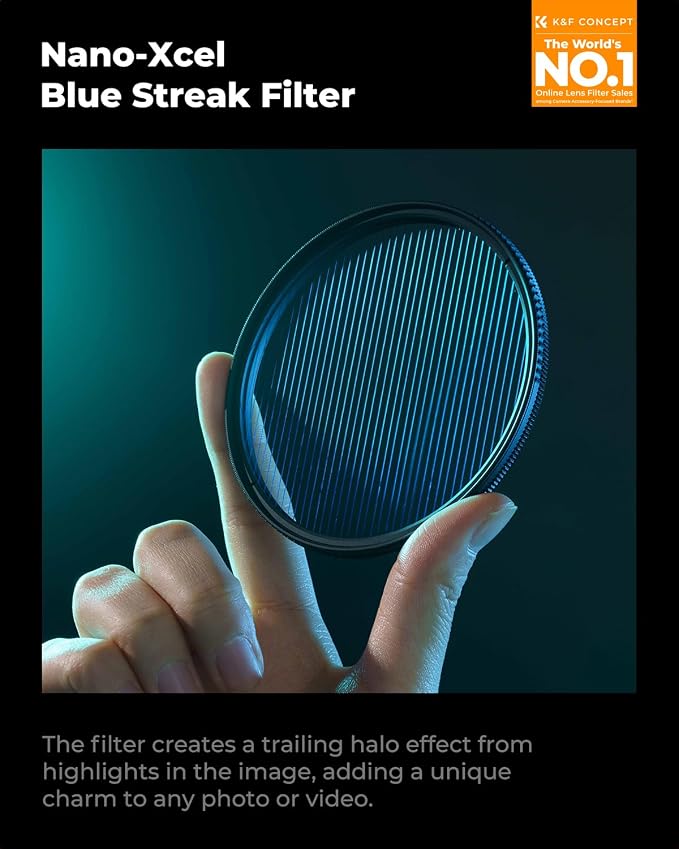 K&F CONCEPT 82mm Blue Streak Effect Lens Filter Anamorphic Optical Glass Light - Image 2