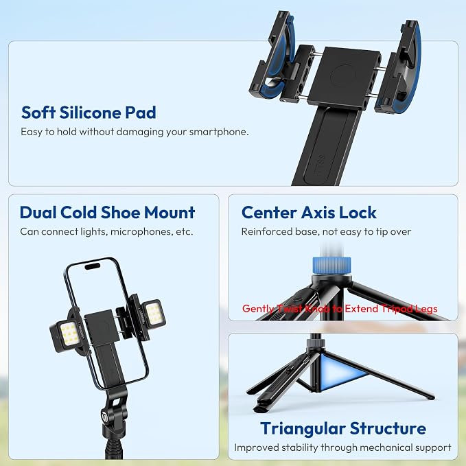ULANZI TT88 Magnetic Tripod for iPhone 17, 2-in-1 Phone Clip & Dual Cold Shoe - Image 4