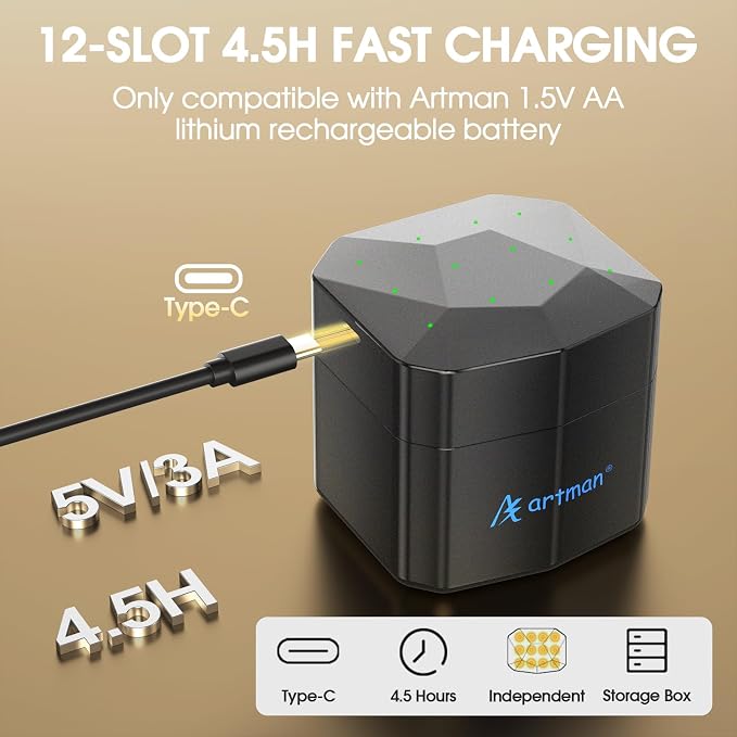 Artman Rechargeable Lithium AA Batteries 12 Pack - Image 5