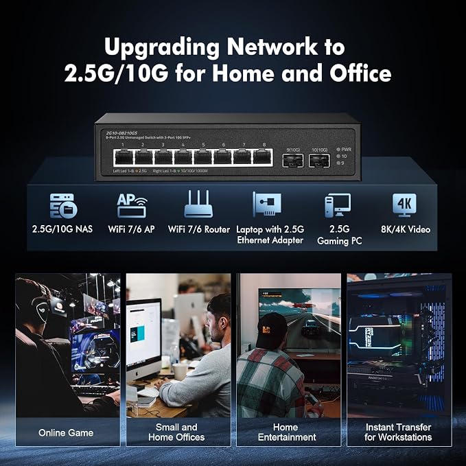 10 Port 2.5G Switch, 2x10G SFP+ Port, 8x2.5G Base-T Ports Compatible - Image 6